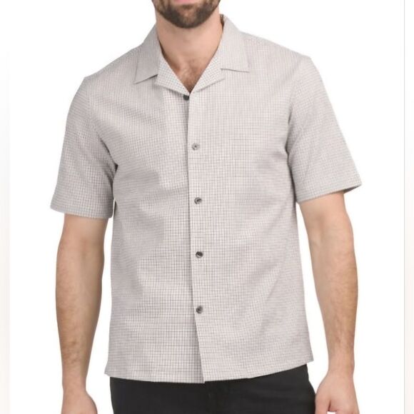 NWT Theory Men's Short Sleeve Button-Up Daze Camp Shirt Baltic/White Size L - Picture 1 of 16